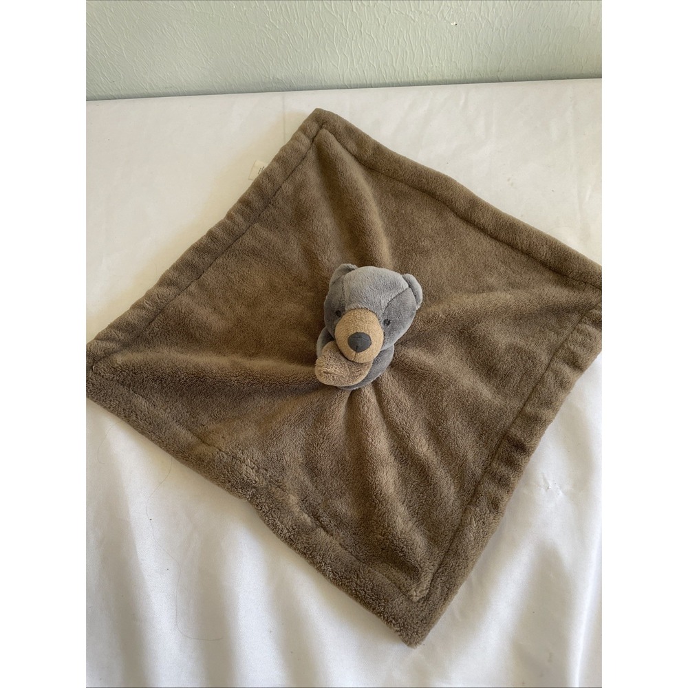 Carters Charcoal Dark Brown Black Bear‎ Security Blanket Rattle Plush Baby Toy